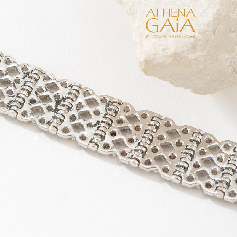 Byzantine Embroidery Wide Diamond Bracelet - 18k Gold - Cuff Bracelet