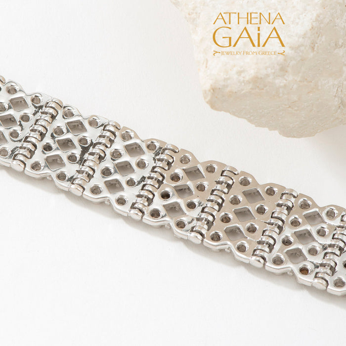 Byzantine Embroidery Wide Diamond Bracelet