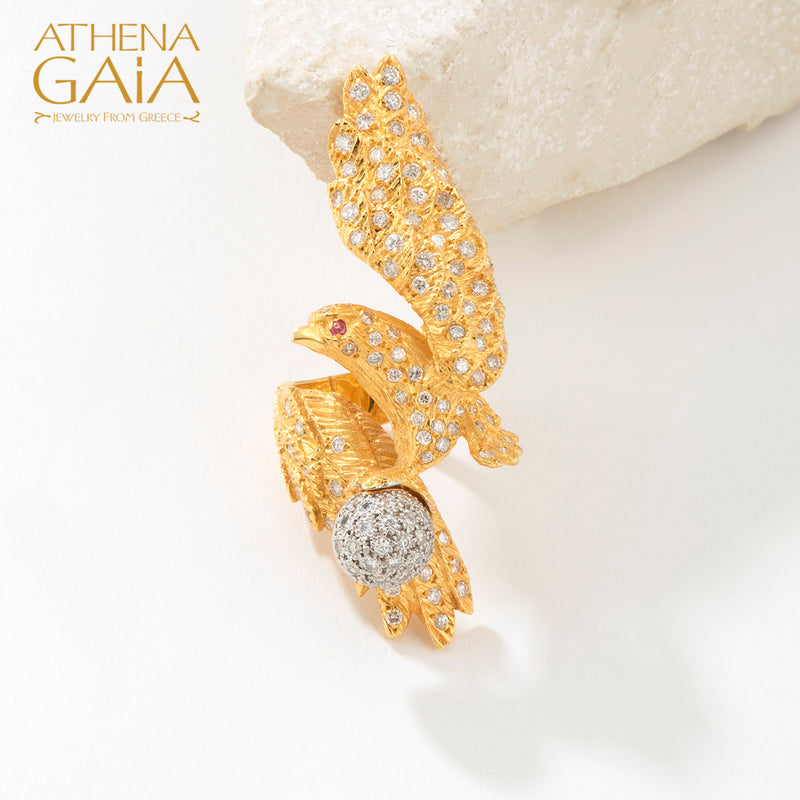 Mythology Eagle Diamond Ring - 18k Gold Ring - Cocktail Ring