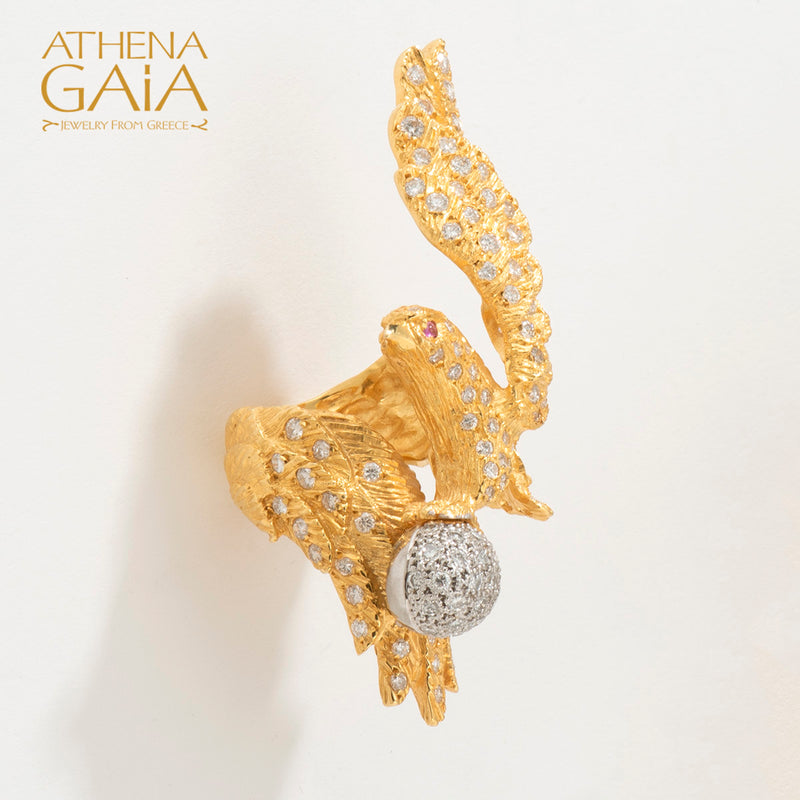 Mythology Eagle Diamond Ring - 18k Gold Ring - Cocktail Ring