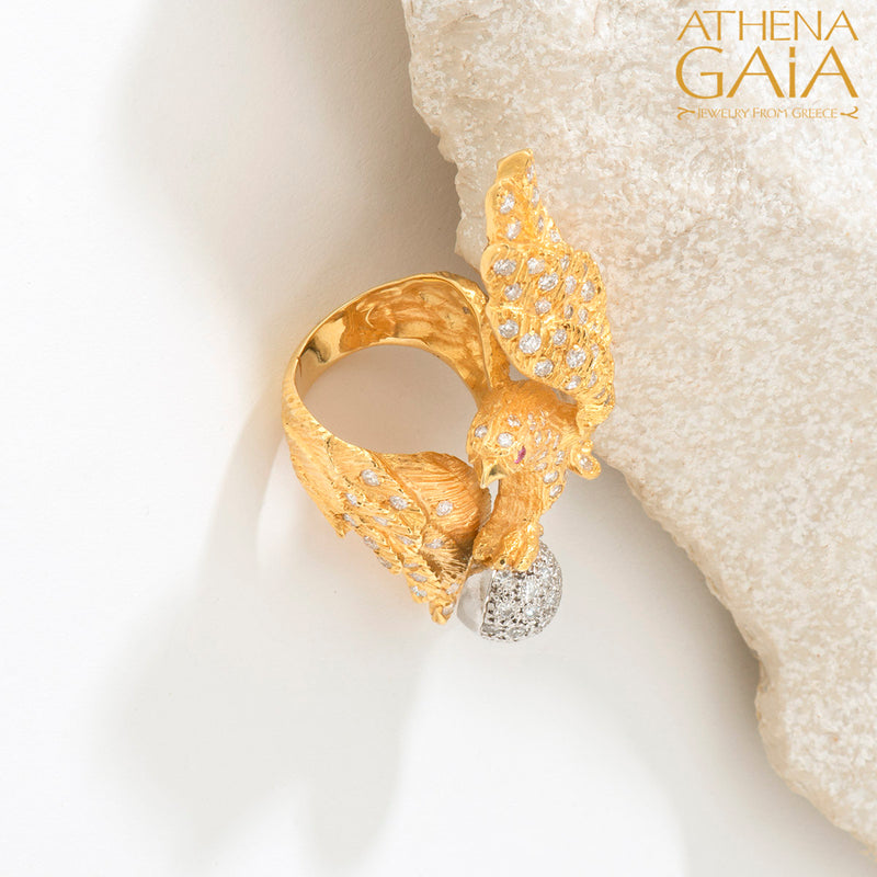 Mythology Eagle Diamond Ring - 18k Gold Ring - Cocktail Ring