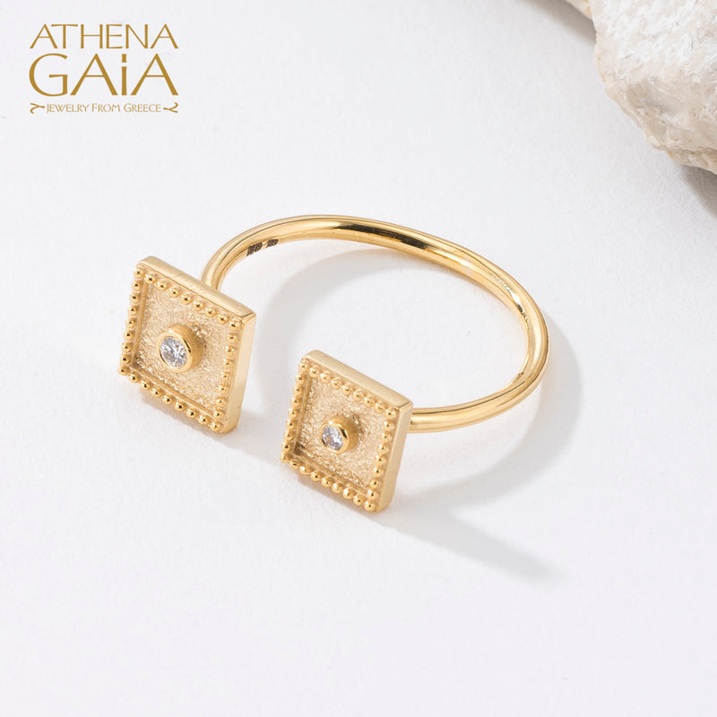Geometric Double Square Ring - 18k Gold Ring
