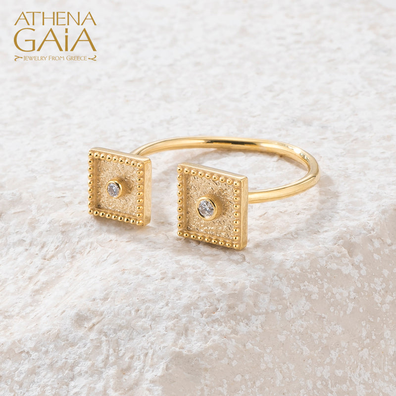 Geometric Double Square Ring - 18k Gold Ring