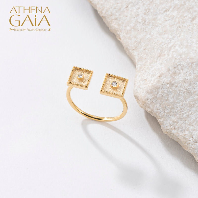 Geometric Double Square Ring - 18k Gold Ring