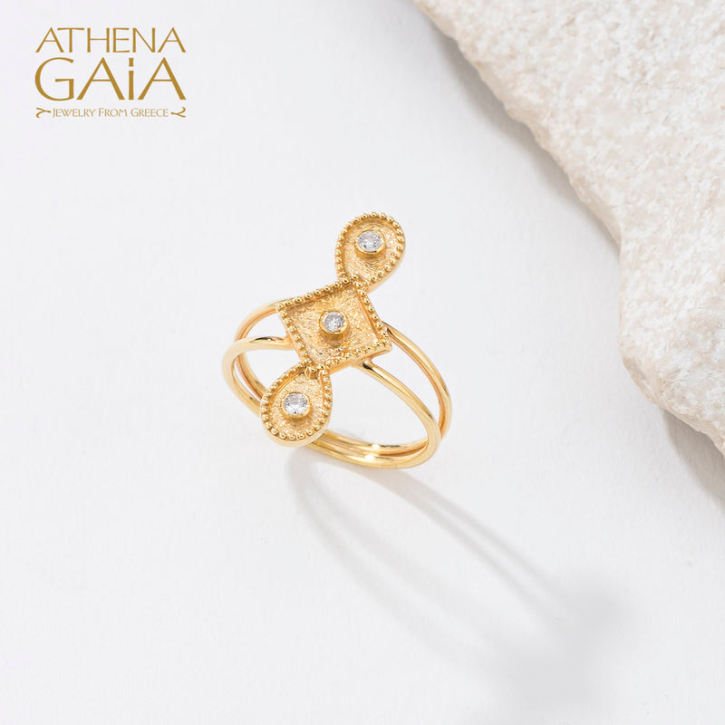 Geometric Diamond Drops Ring 18k Gold Ring - Cocktail Ring