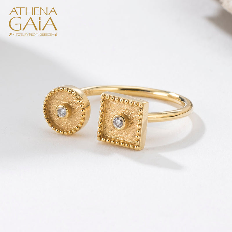 Geometric Circle Square Ring - 18k Gold Ring