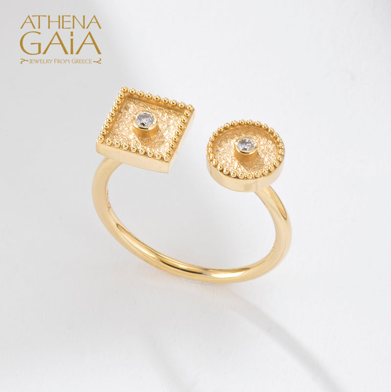 Geometric Circle Square Ring - 18k Gold Ring