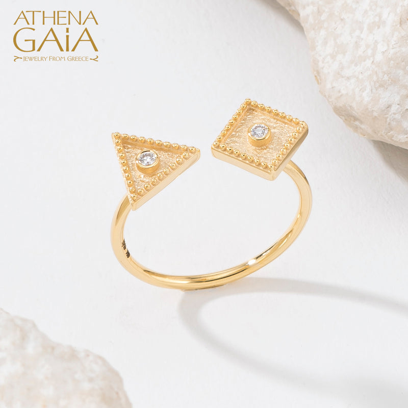 Geometric Triangle Diamond Ring - 18k Gold Ring - Cocktail Ring