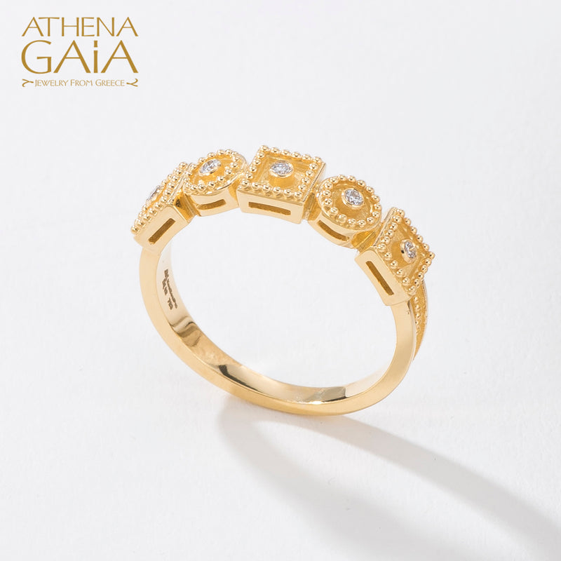 5 Ornament Geometric Ring - 18k Gold Ring