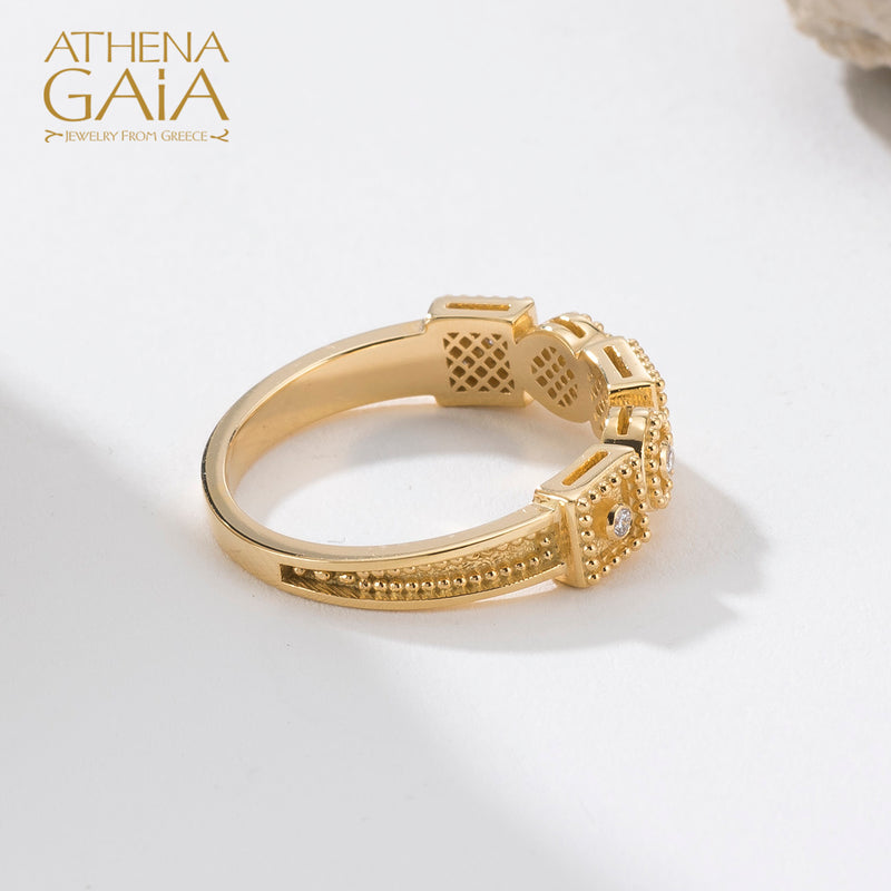 5 Ornament Geometric Ring - 18k Gold Ring