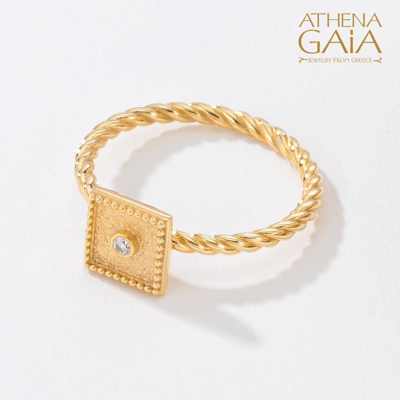 Geometric Twisted Band Square Ring - 18k Gold Ring