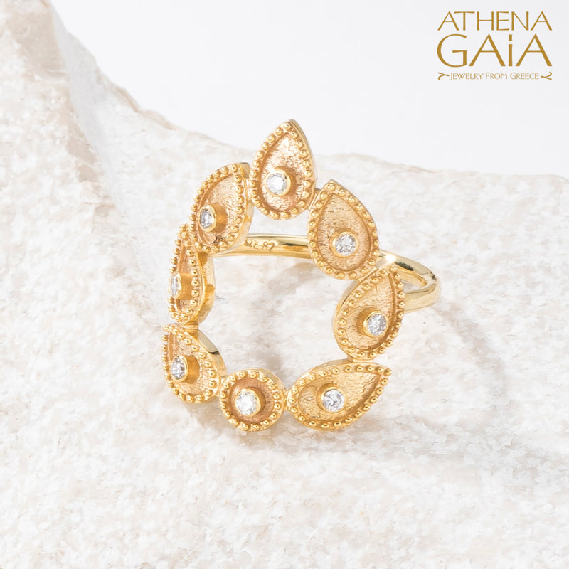 Geometric Open Circle Drops Ring - 18k Gold Ring - Cocktail Ring