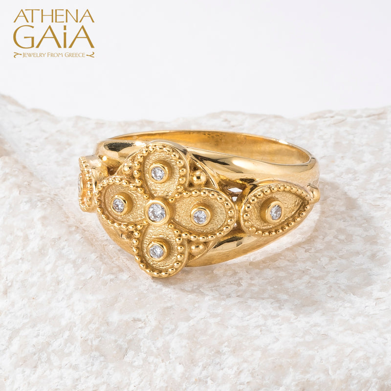 Geometric Flower Drops Ring - 18k Gold Ring - Cocktail Ring