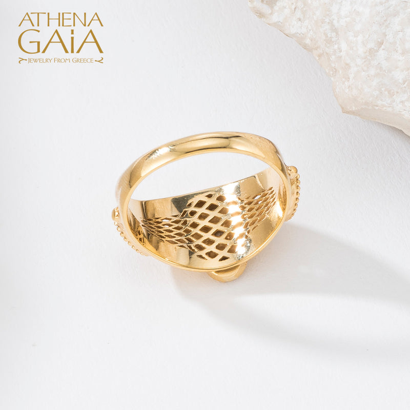 Geometric Flower Drops Ring - 18k Gold Ring - Cocktail Ring