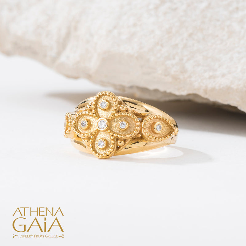 Geometric Flower Drops Ring - 18k Gold Ring - Cocktail Ring