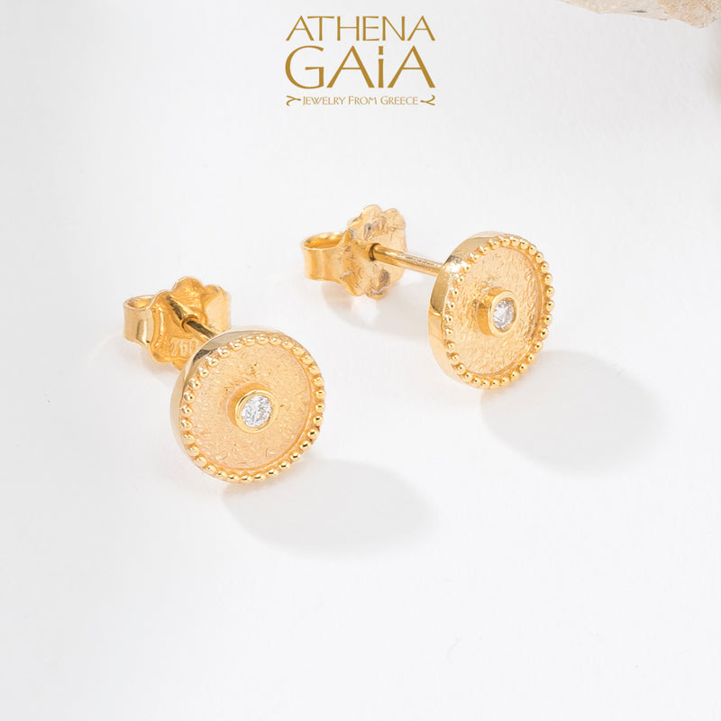Geometric Diamond Circle Earrings - 18k Gold - Stud Earrings