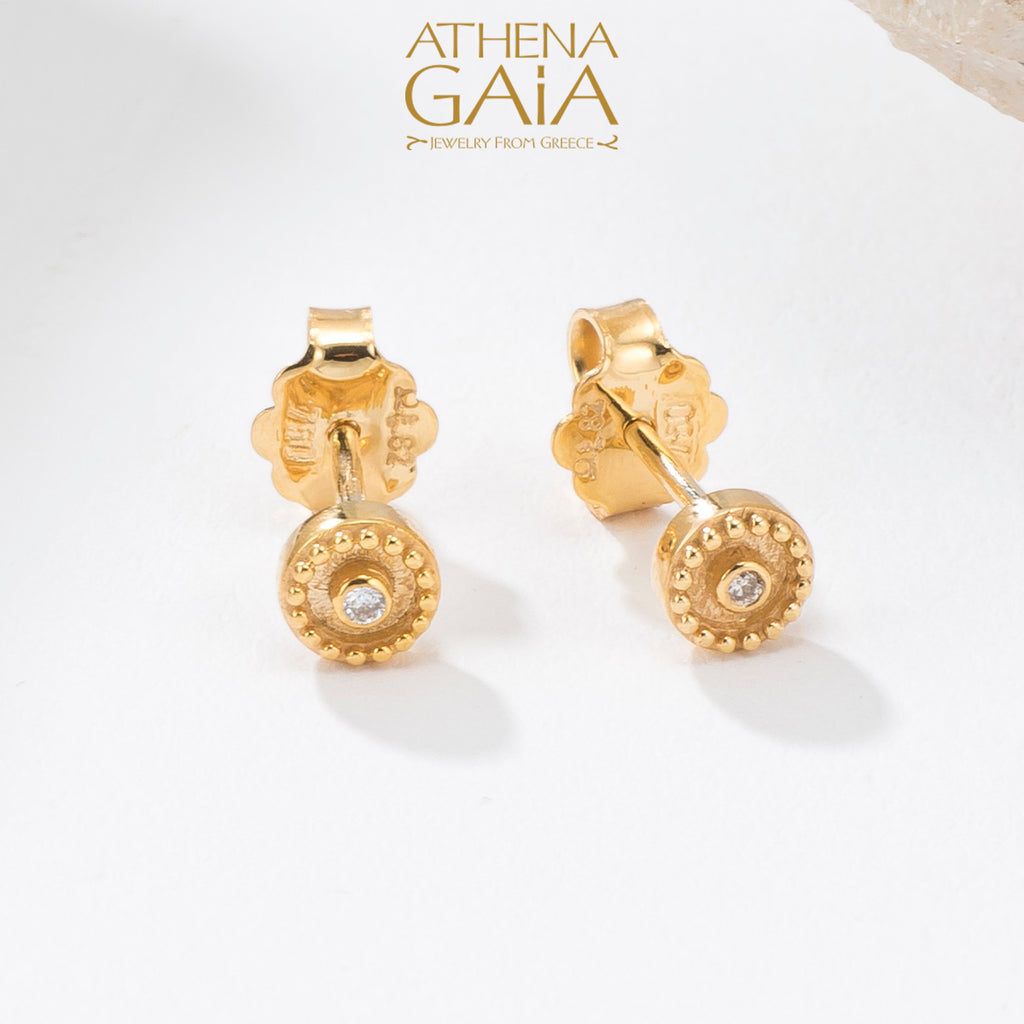 Mini Diamond Circle Earrings - 18k Gold Earrings - Stud Earrings