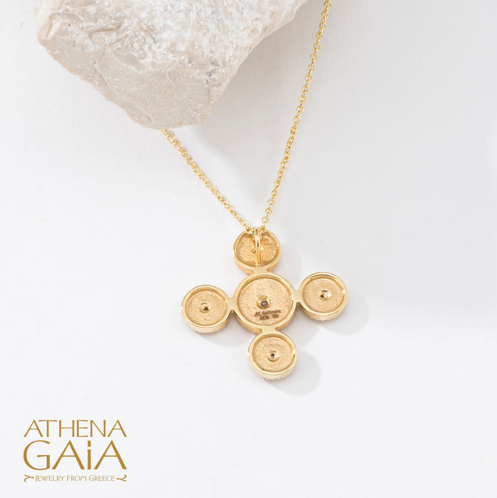 Geometric Western Circles Small Cross with Diamonds Necklace