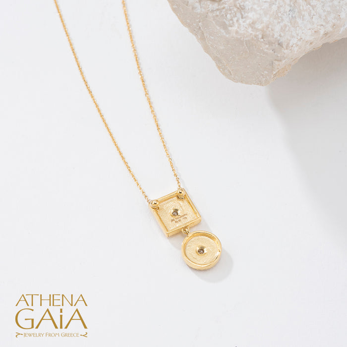 Geometric Square and Circle Necklace with Diamonds
