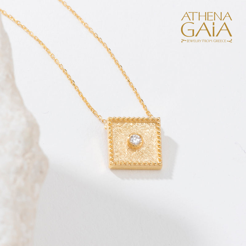 Geometric Square Diamond Pendant Necklace - 18k Gold Necklace