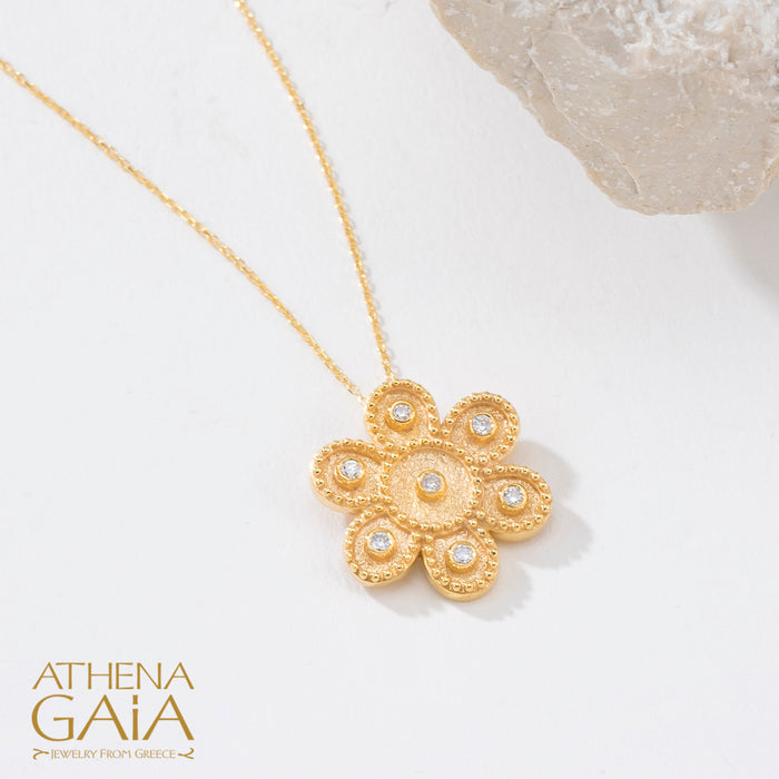 Geometric Flower Necklace with Diamonds