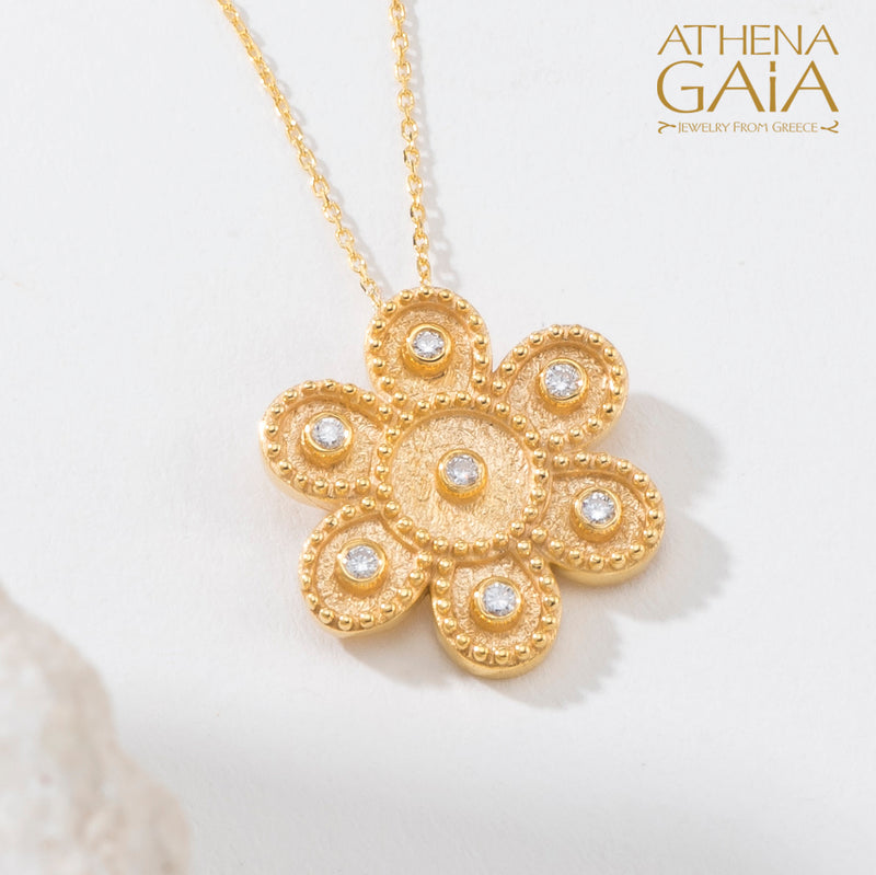 Geometric Flower Pendant Necklace - 18k Gold Necklace