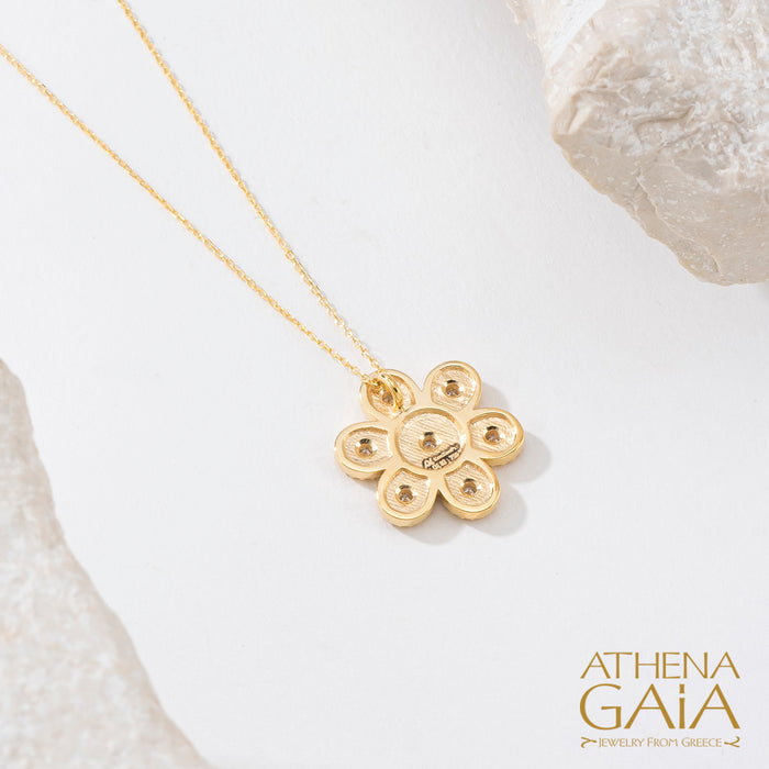 Geometric Flower Necklace with Diamonds