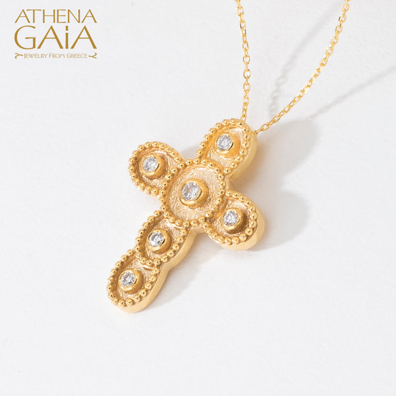 Layered Small Drops Geometric Cross - 18k Gold - Orthodox Cross