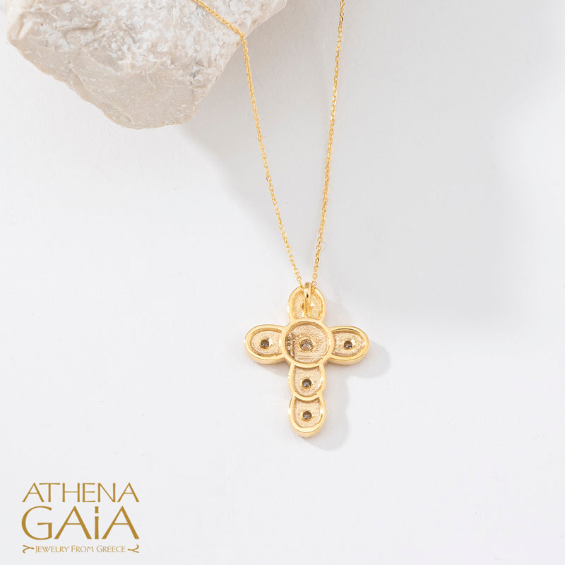 Layered Small Drops Geometric Cross - 18k Gold - Orthodox Cross