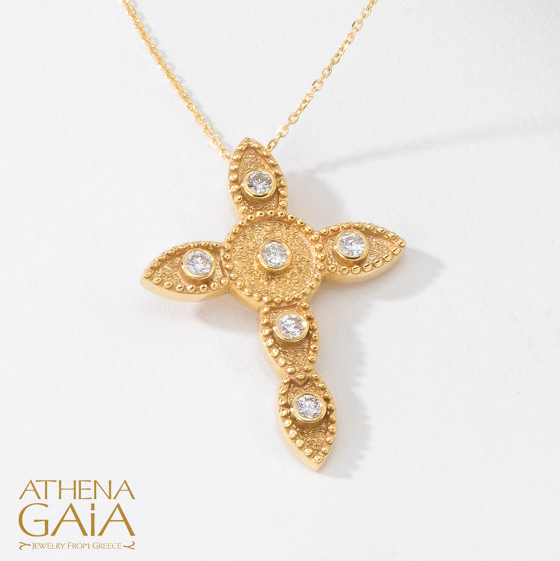 Circle Drops Cross - 18k Gold - Geometric Cross