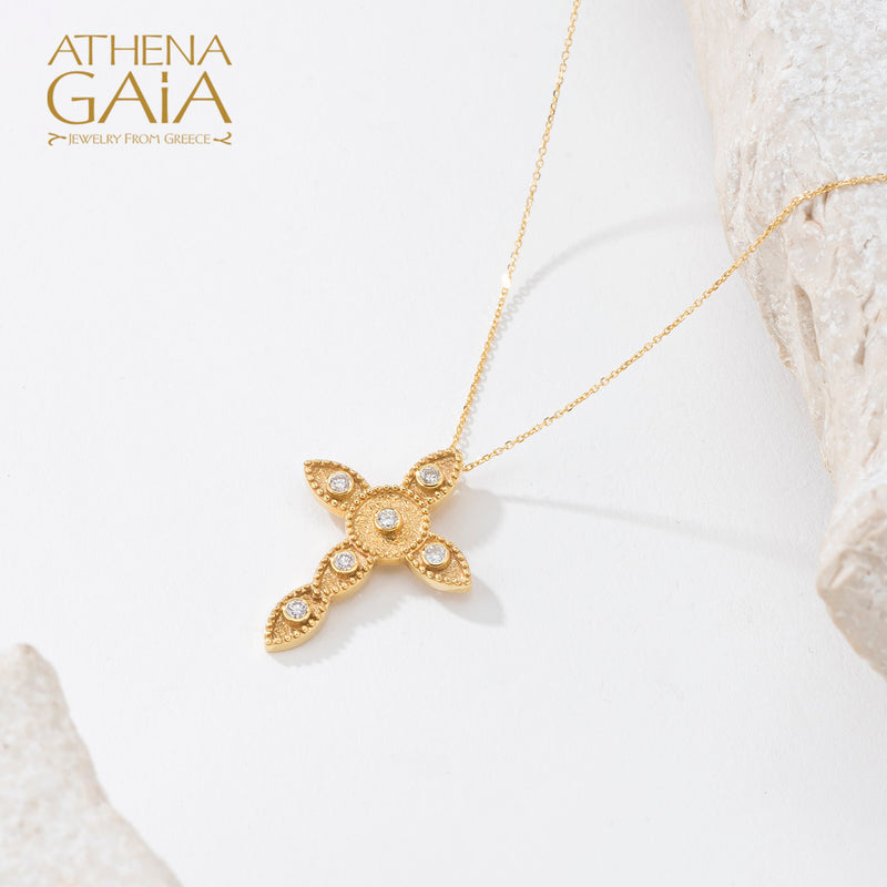 Circle Drops Cross - 18k Gold - Geometric Cross