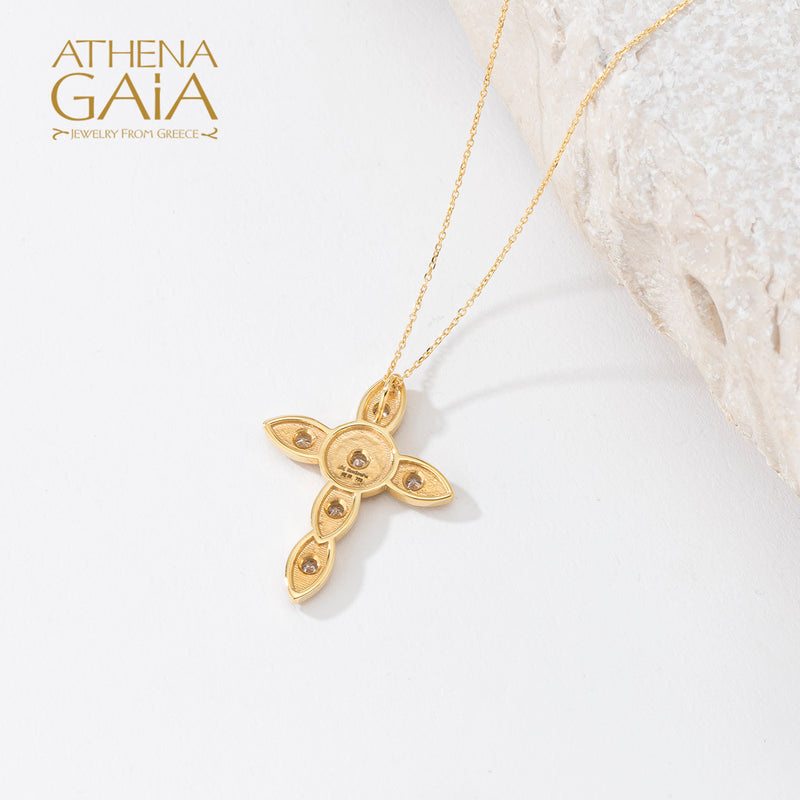 Circle Drops Cross - 18k Gold - Geometric Cross
