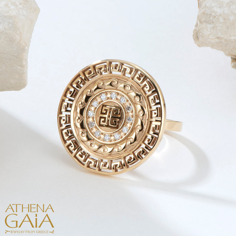 Mythical Argonaut Meander Ring - 18k Gold Ring - Cocktail Ring