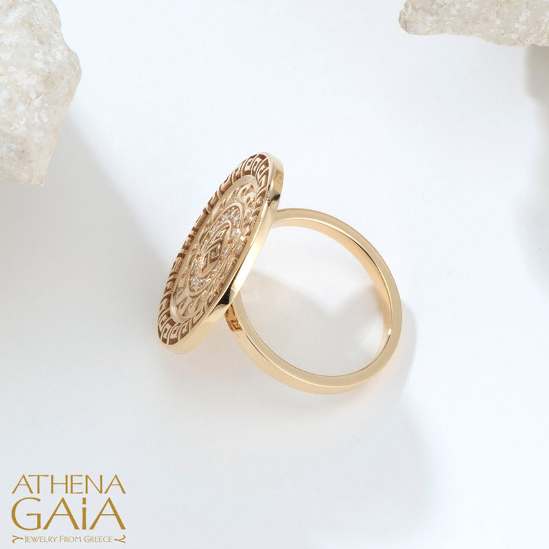 Mythical Argonaut Meander Ring - 18k Gold Ring - Cocktail Ring