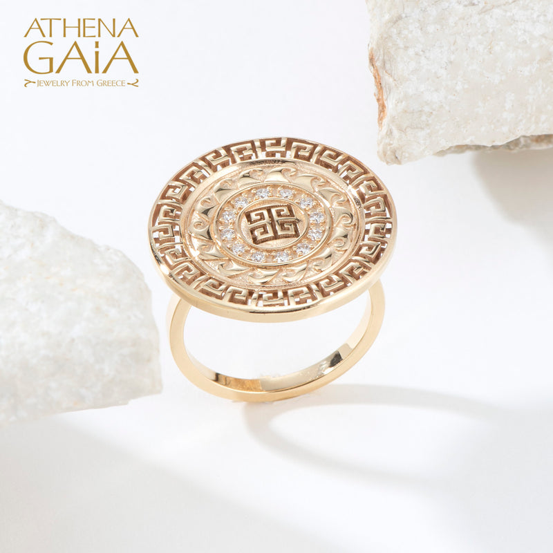 Mythical Argonaut Meander Ring - 18k Gold Ring - Cocktail Ring