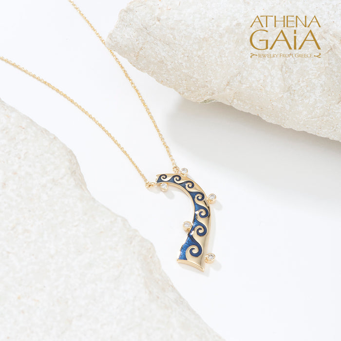 Mythical Hanging Argonaut Pendant with Diamonds Necklace