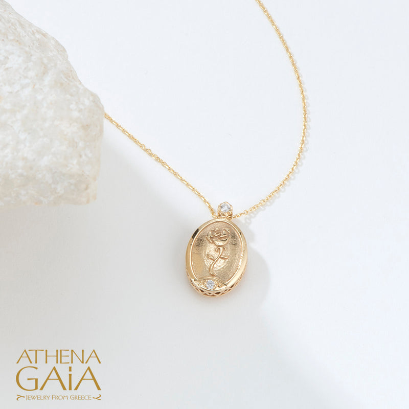 Elegant Reversible Rose Enamel Pendant Necklace - 18k Gold Necklace