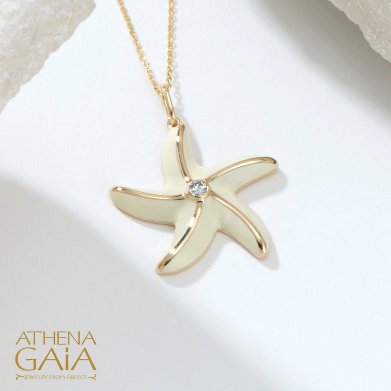 Elegant Starfish Enamel Pendant Necklace - 18k Gold Necklace