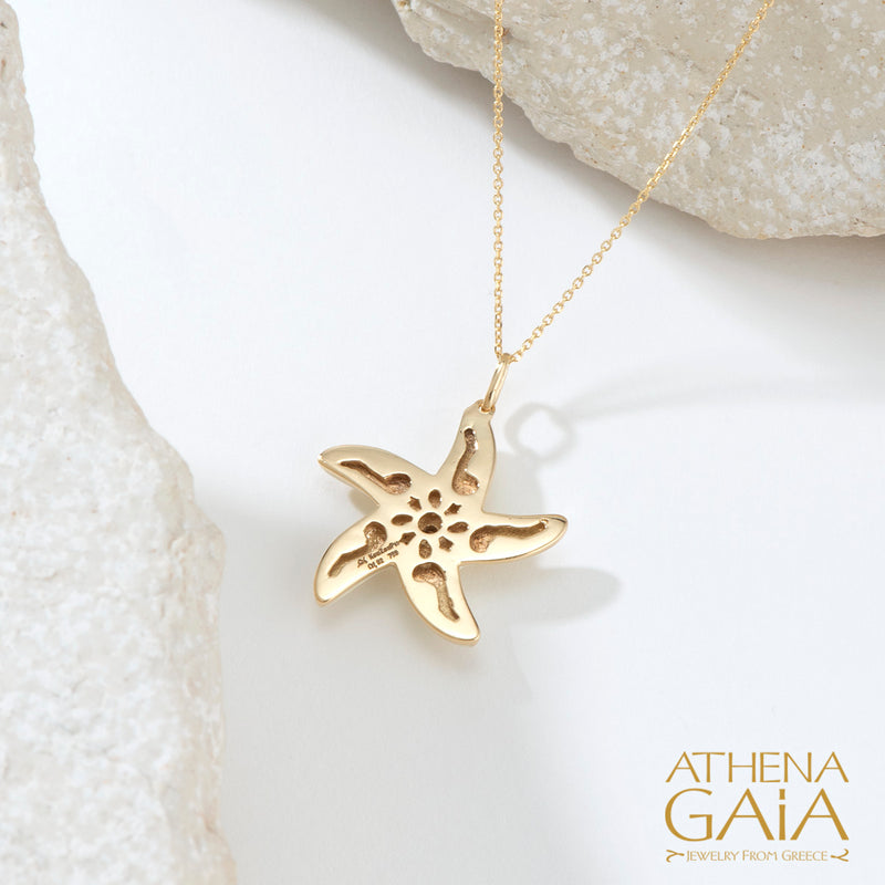 Elegant Starfish Enamel Pendant Necklace - 18k Gold Necklace