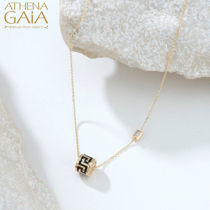 Eternal Rolling Greek Key Drum Pendant Necklace 18k Gold