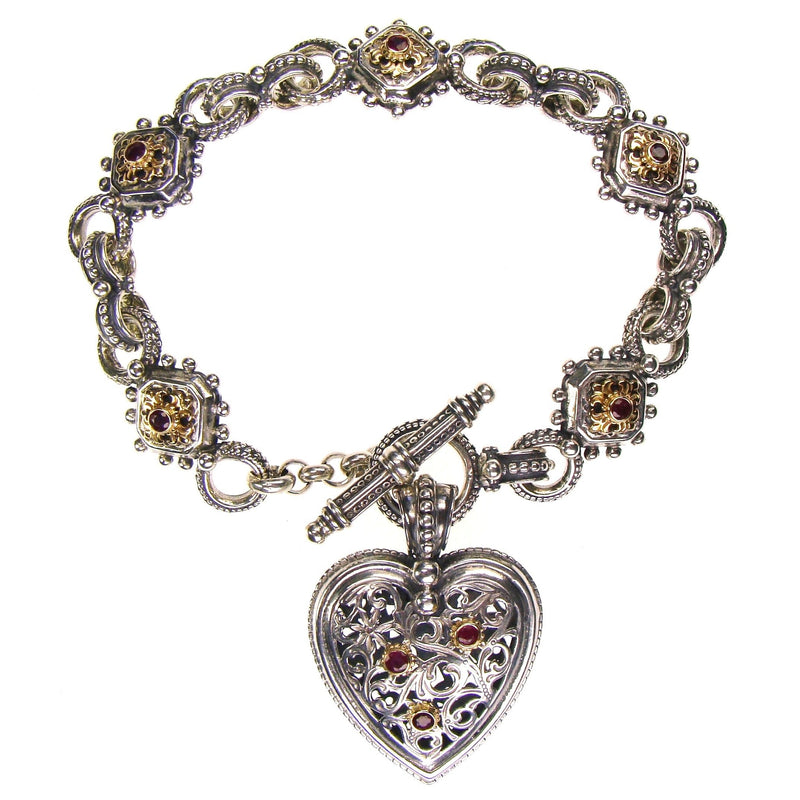 Octagon Fleur - 18k Gold and Sterling Silver - Single Heart Charm Bracelet