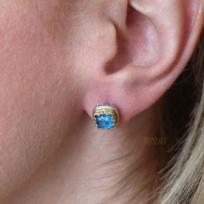 Pop Rocks Small Square Post Earrings - 18k Gold and Sterling Silver - Stud Earrings