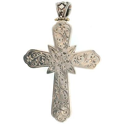Grand Burst Latin Cross - 18k Gold and Sterling Silver - Cross Necklace