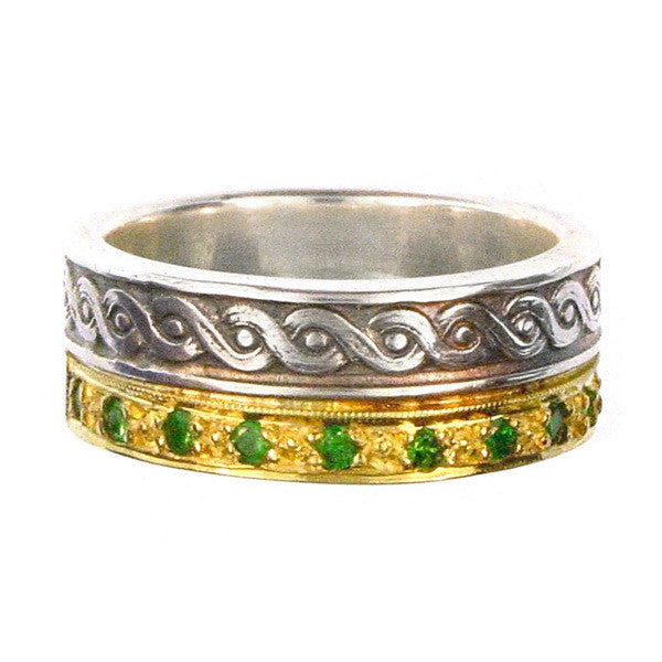 Ropes and Stones Ring - 18k Gold & Sterling Silver Ring - Cigar Band Ring
