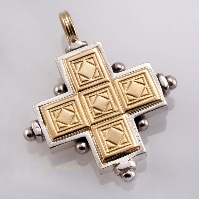Rustic Cross (Large) - 18k Gold & Sterling Silver - Greek Cross Necklace