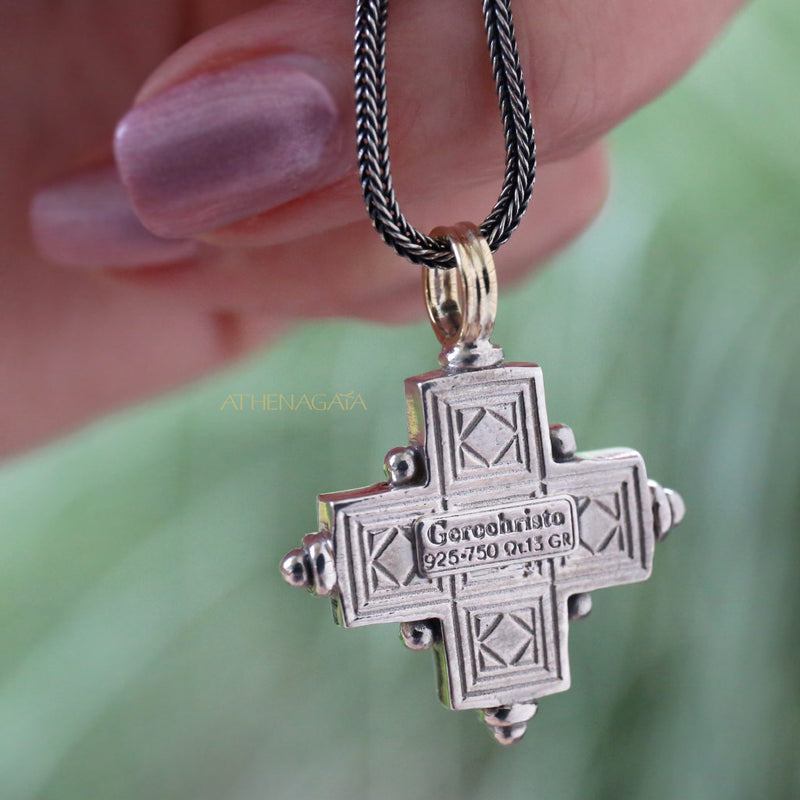 Rustic Cross (Large) - 18k Gold & Sterling Silver - Greek Cross Necklace