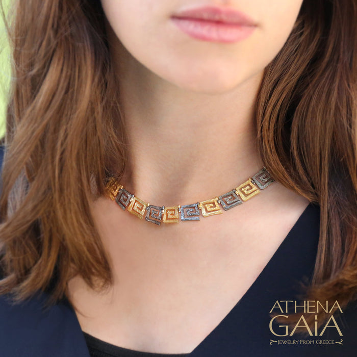 Gold Filled Vintage Style Greek Key Pendant Necklace - CZ Stones – The Cord  Gallery