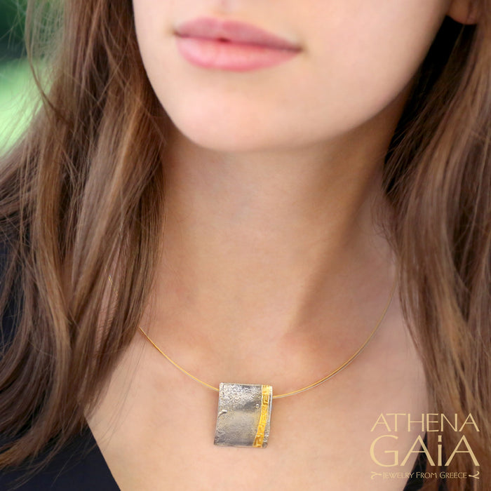 Linear Vertical Meander Pendant and Necklace