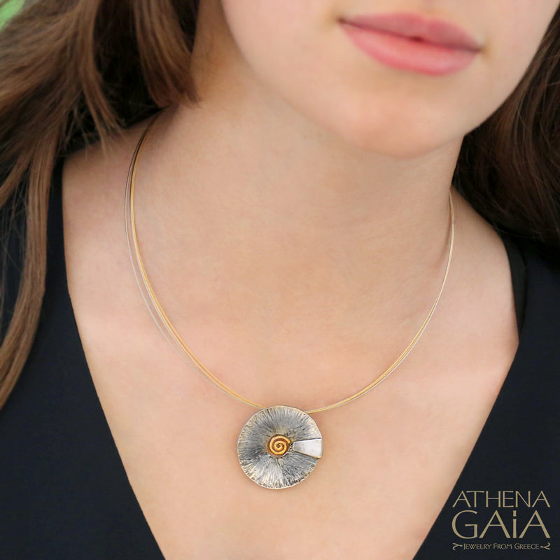 Spiral Gravity Pendant Necklace - Gold Plated Sterling Silver Necklace