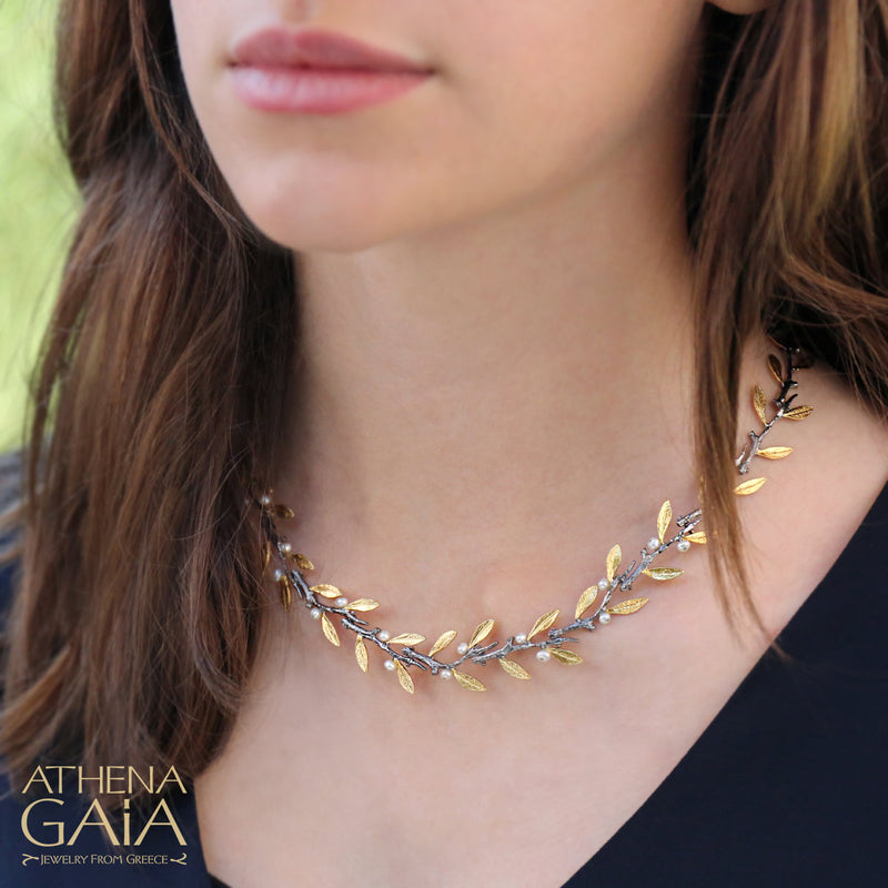 Pearl Olive Full Necklace - Gold Plated Sterling Silver Necklace